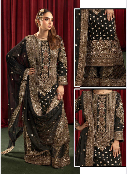 Ashiana Wedding Collection by Simran’s – 3-Piece Heavy Embroidered Chiffon Suit (Sizes S–XL)