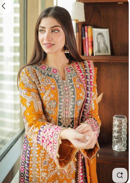 Haseen’s Inspired – Heavy Embroidered Chiffon Plazo Suit | Wedding Collection | Elegant Formal Wear