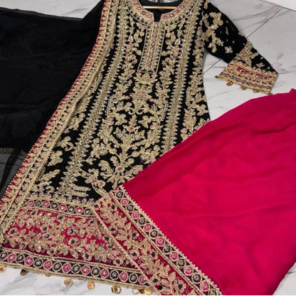 Haseen’s Inspired – Heavy Embroidered Chiffon Plazo Suit | Wedding Collection | Elegant Formal Wear