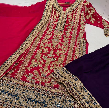 Haseen’s Inspired – Heavy Embroidered Chiffon Plazo Suit | Wedding Collection | Elegant Formal Wear