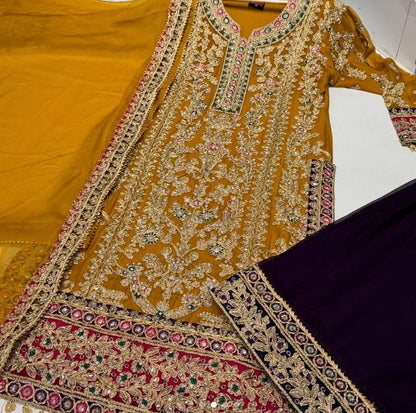 Haseen’s Inspired – Heavy Embroidered Chiffon Plazo Suit | Wedding Collection | Elegant Formal Wear