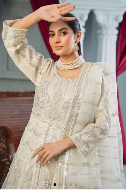 فستان ماكسي أورجانزا جميل مكون من قطعتين مع دوباتا (مستوحى من المصمم)