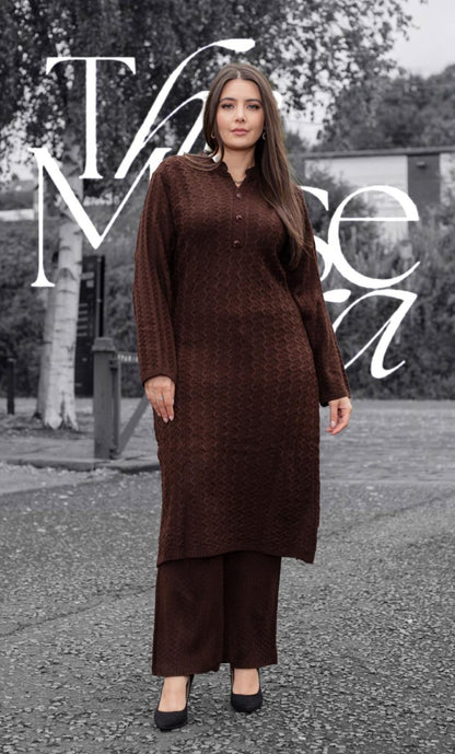 SIMRANS Knitwear Co-ords Set – Pink & Brown