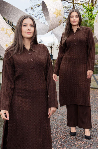 SIMRANS Knitwear Co-ords Set – Pink & Brown