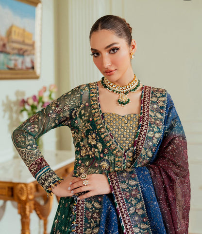 Baroque 3 pcs Chiffon Heavy Embroided Maxi comes with Sharara same as Model-“Please ensure the product is returned within 24 hours, unused and in original packaging.”