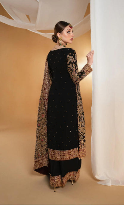 سوهانا من هاسين - مجموعة زفاف أصلية من الشيفون المطرز الثقيل مكونة من 4 قطع مع حقيبة بوتلي متناسقة - مقاس S-XL