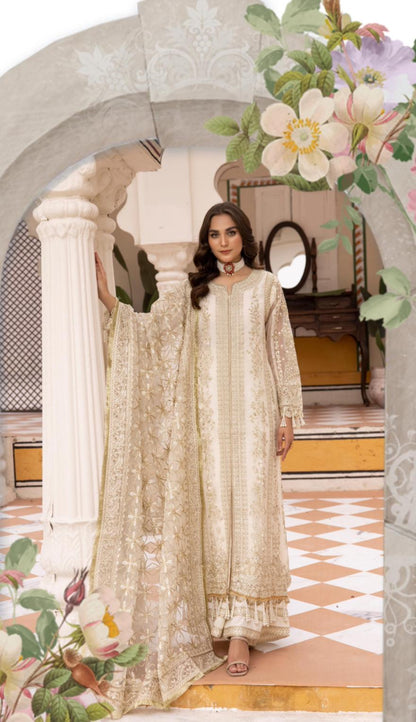 Nureh By Simran’s – 3 Piece Organza Heavy Embroidered Wedding Collection | Sizes S–XL