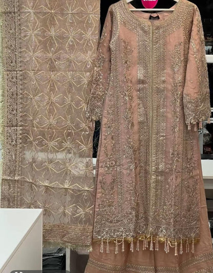 Nureh By Simran’s – 3 Piece Organza Heavy Embroidered Wedding Collection | Sizes S–XL