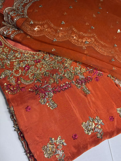 Haris Shakeel (INSPIRED) …3pcs Beautiful heavy embroidered wedding collection silk suit with net duppatta..