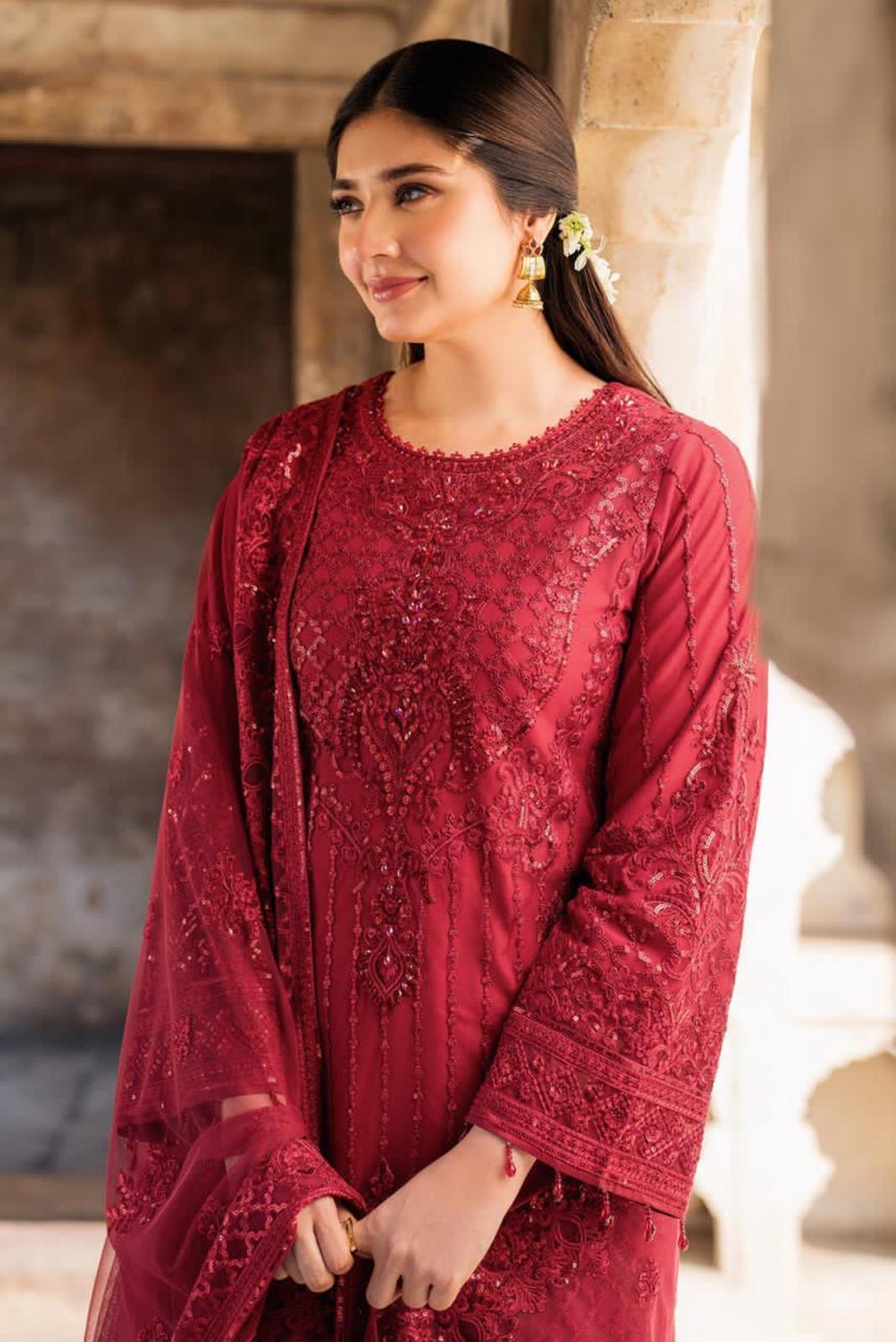 Imrozia( inspired) 3pcs heavy embroidered wedding collection comes with sharara.. Size S-XL