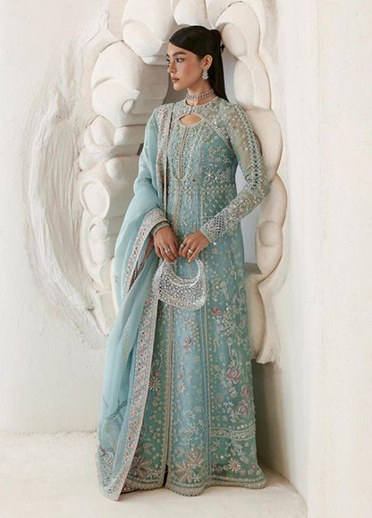 suffuse Iyara ( inspired) Ice Blue colour…3 pcs heavy embroidered soft organza shirt and duppatta..comes with sharara