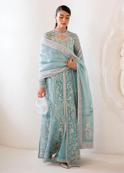 suffuse Iyara ( inspired) Ice Blue colour…3 pcs heavy embroidered soft organza shirt and duppatta..comes with sharara