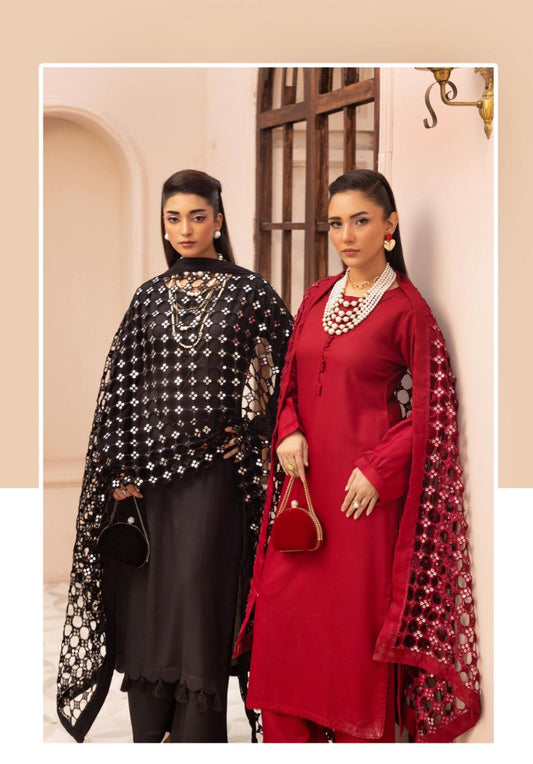 Premium Winter Dhunak 3-Piece Suit with Maria B Inspired Sheesh Dupatta – Luxury Winter Collection