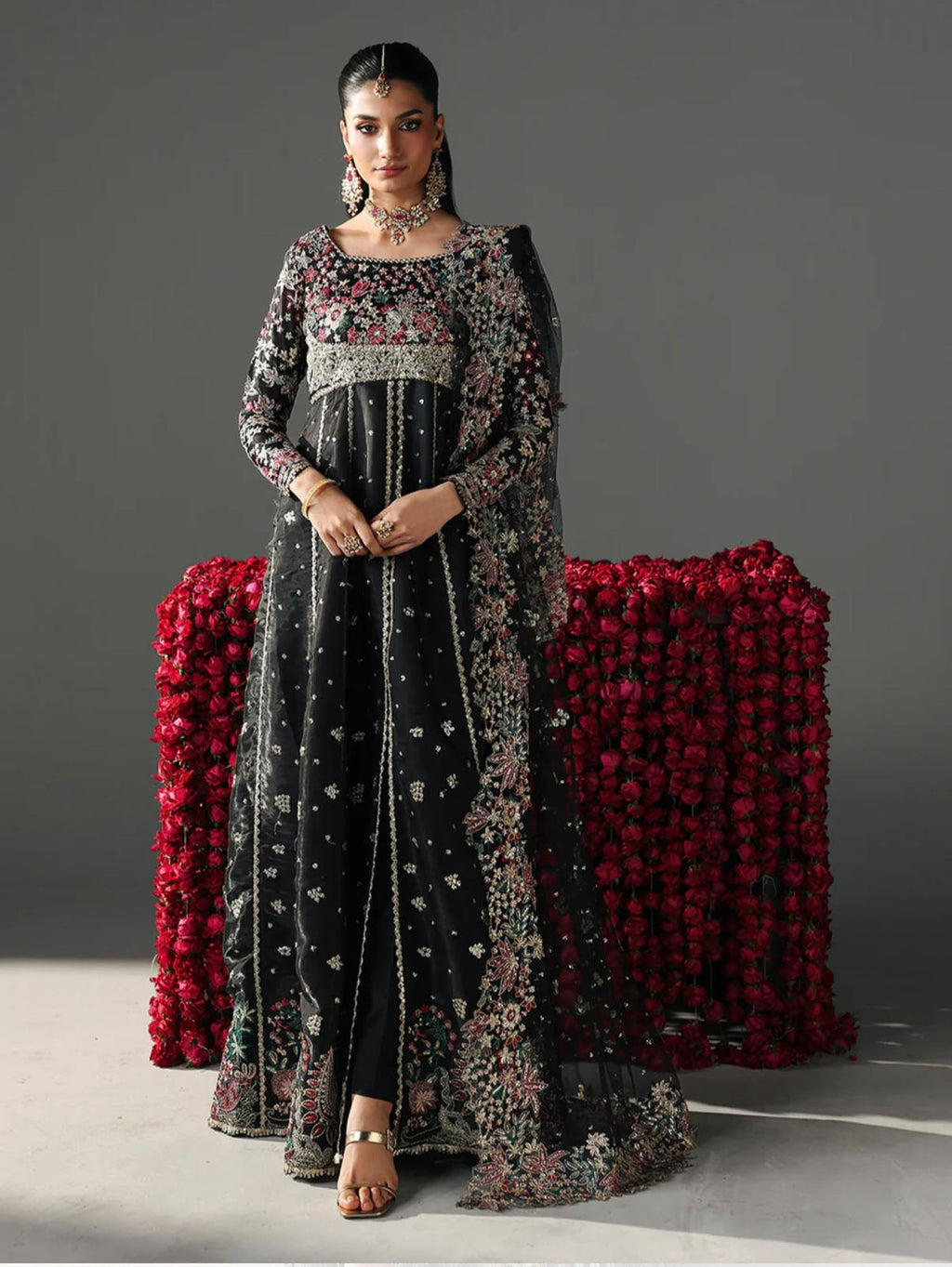 FIZZA | 3 piece Luxury Embroidered Silk maxi wedding dress