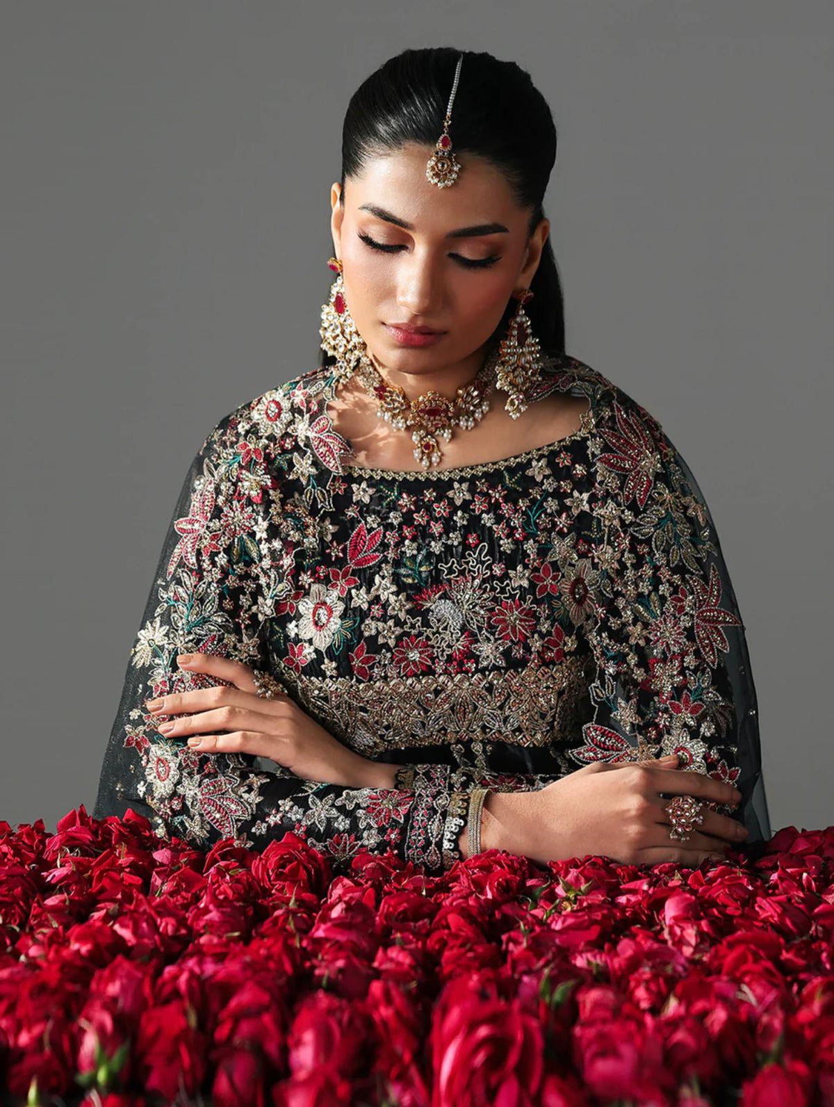FIZZA | 3 piece Luxury Embroidered Silk maxi wedding dress