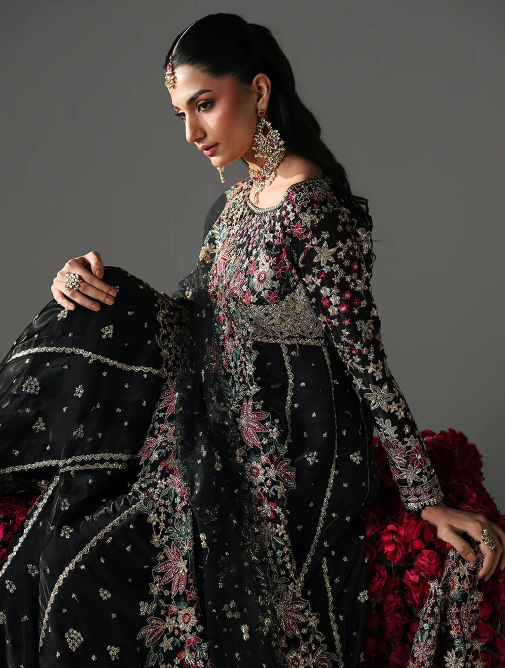 FIZZA | 3 piece Luxury Embroidered Silk maxi wedding dress
