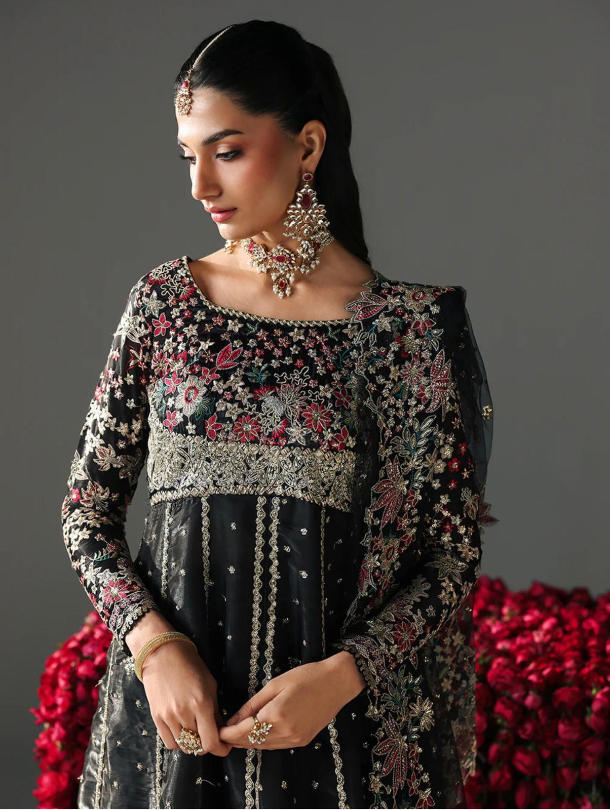 FIZZA | 3 piece Luxury Embroidered Silk maxi wedding dress