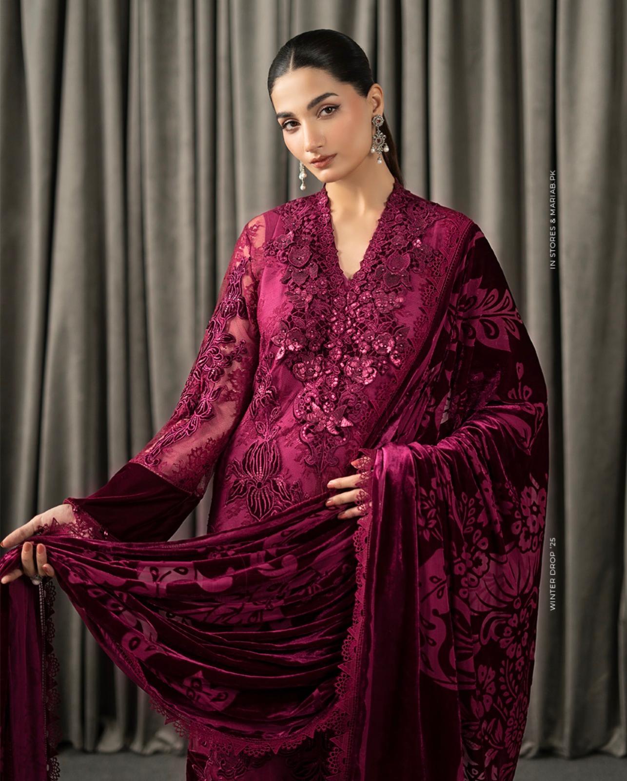 D8 VELVET-Royal Berry Embroidered 3-Piece Luxury Suit