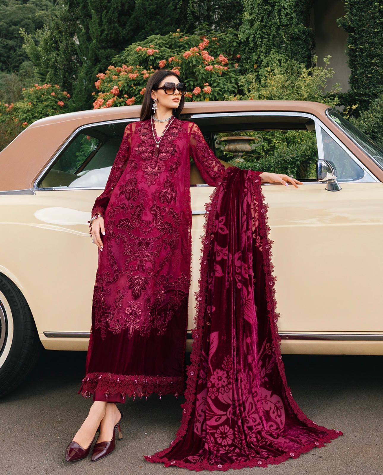 D8 Maria B (Inspired) – Maroon Soft Net Winter Luxe Collection 2025 | Small to XXL