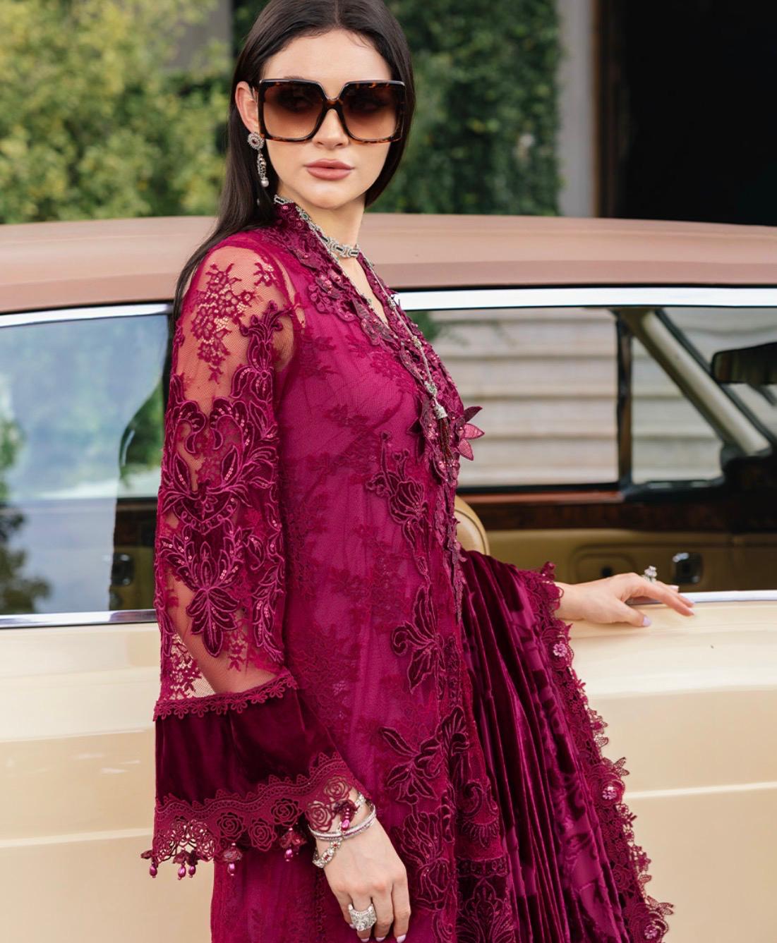 D8 Maria B (Inspired) – Maroon Soft Net Winter Luxe Collection 2025 | Small to XXL