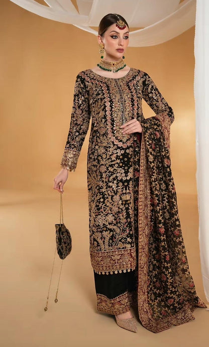 سوهانا من هاسين - مجموعة زفاف أصلية من الشيفون المطرز الثقيل مكونة من 4 قطع مع حقيبة بوتلي متناسقة - مقاس S-XL