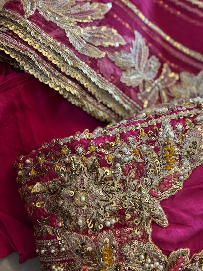 Sana Safinaz- (Inspired) 3pcs Heavy Embroided Wedding Collection with Embroided Sharara-“Please ensure the product is returned within 24 hours, unused and in original packaging.”