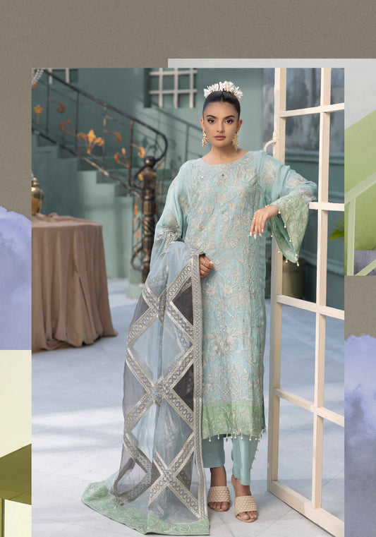 Flossie By Simran’s – 3 Piece Chiffon Embroidered Suit | Sizes S–2XL