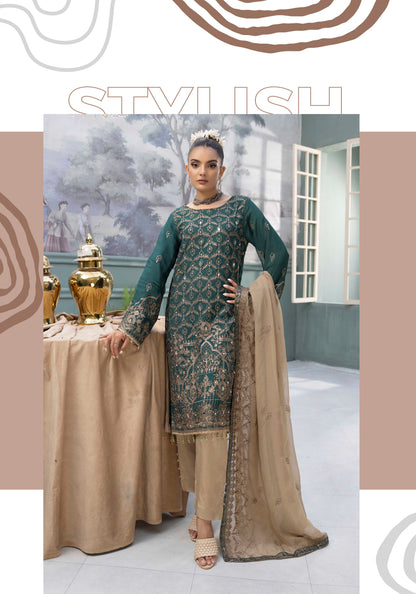 Flossie By Simran’s – 3 Piece Chiffon Embroidered Suit | Sizes S–2XL