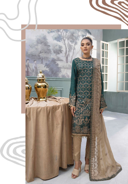 Flossie By Simran’s – 3 Piece Chiffon Embroidered Suit | Sizes S–2XL