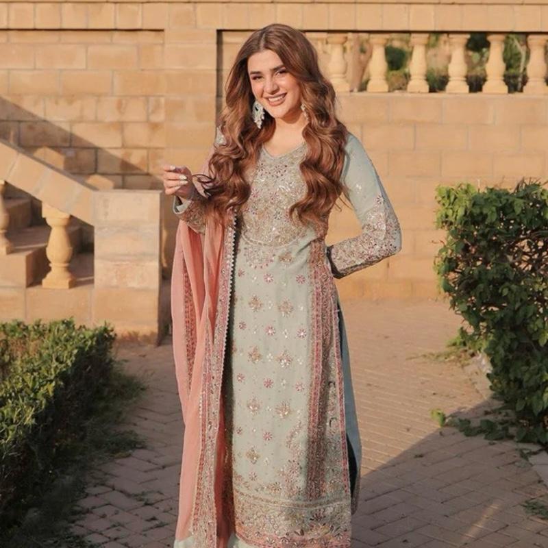 SAHAR- Haseens official ( ORIGINAL )…4 pieces heavy embroidered chiffon wedding collection comes with matching potli bag