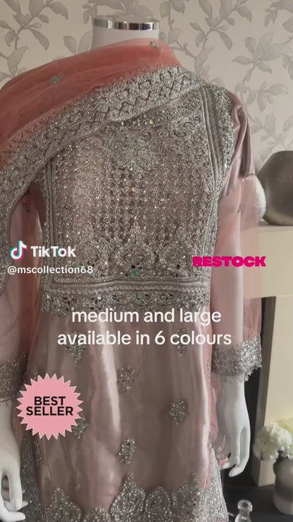 Radiant Mirror Work 3-Piece Suit with Crushed Silk Plazo – Glamour Meets Tradition